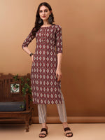 Thumbnail for Ethnic Motifs Printed Kurta With Pant & Dupatta, Wine - Hiral Fashion - Distacart