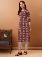 Thumbnail for Ethnic Motifs Printed Kurta With Pant & Dupatta, Wine - Hiral Fashion - Distacart