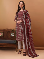 Thumbnail for Ethnic Motifs Printed Kurta With Pant & Dupatta, Wine - Hiral Fashion - Distacart