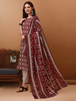 Thumbnail for Ethnic Motifs Printed Kurta With Pant & Dupatta, Wine - Hiral Fashion - Distacart