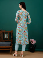 Thumbnail for Floral Printed Kurta With Pant & Dupatta, Blue - Hiral Fashion - Dista