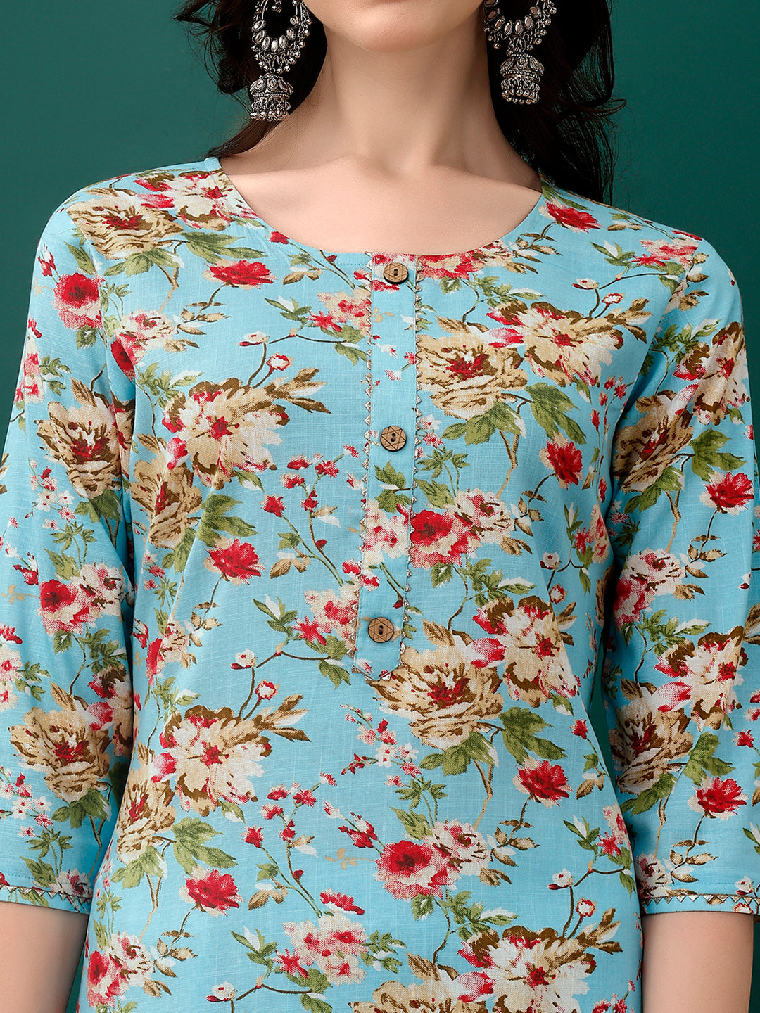 Floral Printed Kurta With Pant & Dupatta, Blue - Hiral Fashion - Dista
