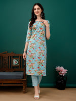 Thumbnail for Floral Printed Kurta With Pant & Dupatta, Blue - Hiral Fashion - Dista