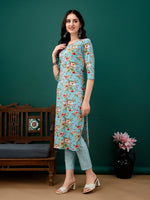 Thumbnail for Floral Printed Kurta With Pant & Dupatta, Blue - Hiral Fashion - Dista