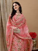 Thumbnail for Floral Printed Kurta With Pant & Dupatta, Peach - Hiral Fashion - Distacart