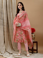 Thumbnail for Floral Printed Kurta With Pant & Dupatta, Peach - Hiral Fashion - Distacart