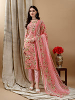 Thumbnail for Floral Printed Kurta With Pant & Dupatta, Peach - Hiral Fashion - Distacart