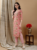 Thumbnail for Floral Printed Kurta With Pant & Dupatta, Peach - Hiral Fashion - Distacart