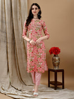 Thumbnail for Floral Printed Kurta With Pant & Dupatta, Peach - Hiral Fashion - Distacart