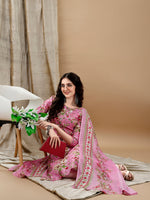 Thumbnail for Floral Printed Kurta With Pant & Dupatta, Pink - Hiral Fashion - Dista