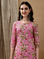 Thumbnail for Floral Printed Kurta With Pant & Dupatta, Pink - Hiral Fashion - Dista