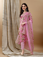 Thumbnail for Floral Printed Kurta With Pant & Dupatta, Pink - Hiral Fashion - Dista