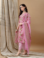 Thumbnail for Floral Printed Kurta With Pant & Dupatta, Pink - Hiral Fashion - Dista