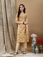 Thumbnail for Floral Printed Kurta With Pant & Dupatta, Yellow - Hiral Fashion - Dista