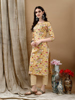 Thumbnail for Floral Printed Kurta With Pant & Dupatta, Yellow - Hiral Fashion - Dista