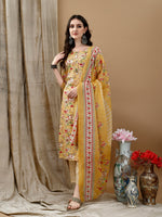Thumbnail for Floral Printed Kurta With Pant & Dupatta, Yellow - Hiral Fashion - Dista