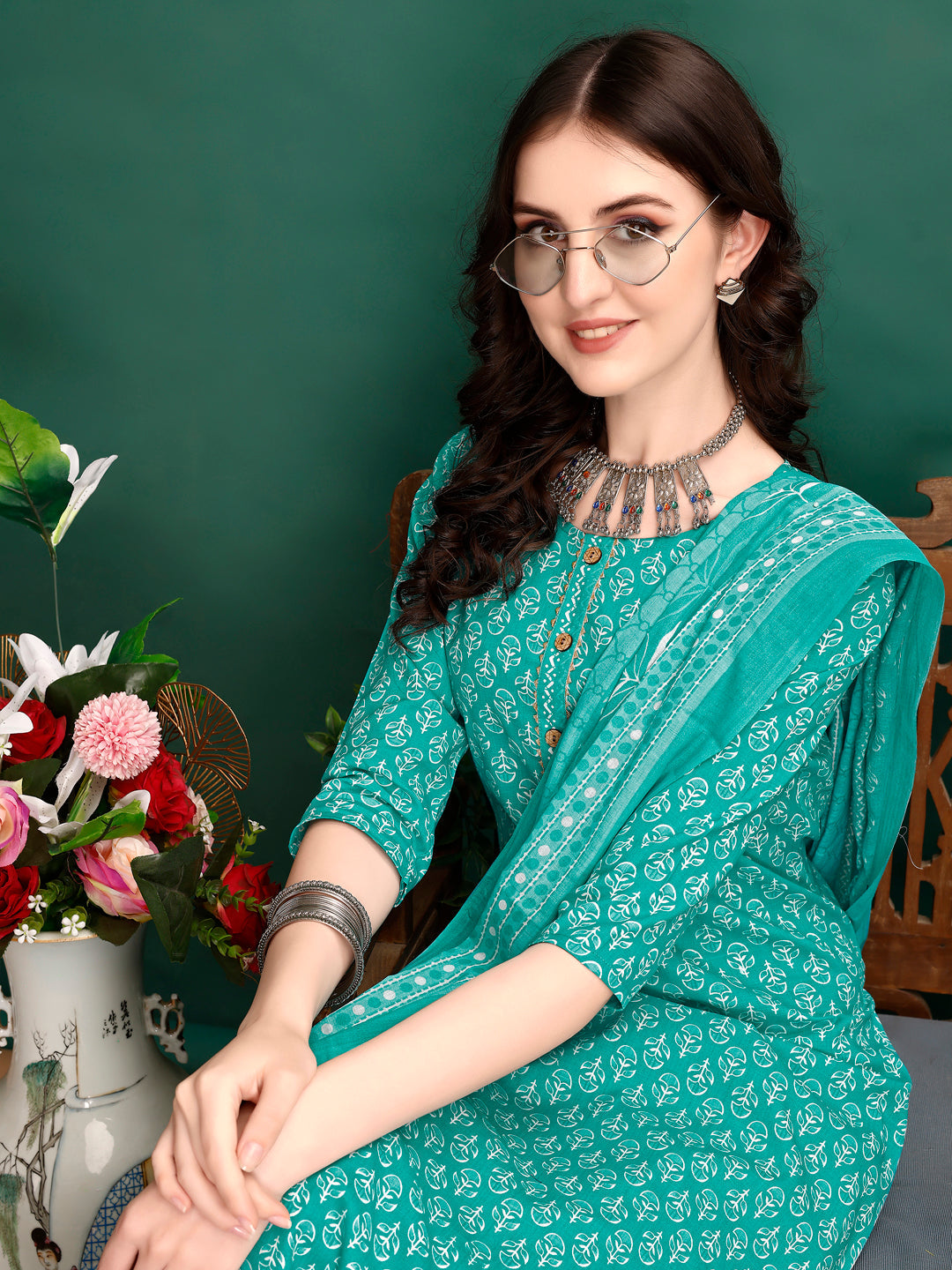 Ethnic Motifs Printed Kurta With Pant & Dupatta, Blue - Hiral Fashion - Dista