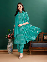 Thumbnail for Ethnic Motifs Printed Kurta With Pant & Dupatta, Blue - Hiral Fashion - Dista