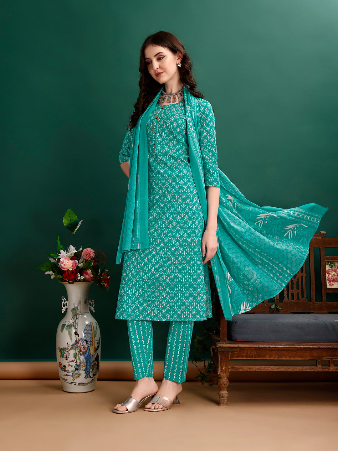 Ethnic Motifs Printed Kurta With Pant & Dupatta, Blue - Hiral Fashion - Dista