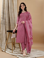 Thumbnail for Ethnic Motifs Printed Kurta With Pant & Dupatta, Pink - Hiral Fashion - Distacart