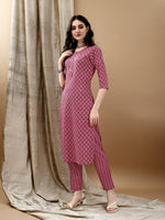 Thumbnail for Ethnic Motifs Printed Kurta With Pant & Dupatta, Pink - Hiral Fashion - Distacart