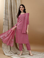Thumbnail for Ethnic Motifs Printed Kurta With Pant & Dupatta, Pink - Hiral Fashion - Distacart