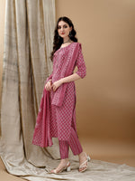 Thumbnail for Ethnic Motifs Printed Kurta With Pant & Dupatta, Pink - Hiral Fashion - Distacart