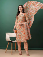 Thumbnail for Floral Printed Kurta With Pant & Dupatta, Orange - Hiral Fashion - Distacart