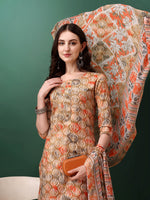 Thumbnail for Floral Printed Kurta With Pant & Dupatta, Orange - Hiral Fashion - Distacart