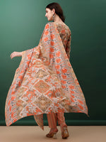 Thumbnail for Floral Printed Kurta With Pant & Dupatta, Orange - Hiral Fashion - Distacart