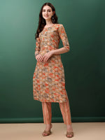 Thumbnail for Floral Printed Kurta With Pant & Dupatta, Orange - Hiral Fashion - Distacart