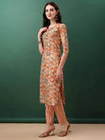 Thumbnail for Floral Printed Kurta With Pant & Dupatta, Orange - Hiral Fashion - Distacart
