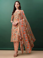 Thumbnail for Floral Printed Kurta With Pant & Dupatta, Orange - Hiral Fashion - Distacart