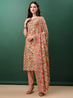 Thumbnail for Floral Printed Kurta With Pant & Dupatta, Orange - Hiral Fashion - Distacart