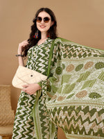 Thumbnail for Chevron Printed Kurta With Palazzo Pant & Dupatta, Green - Hiral Fashion - Distacart