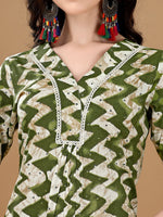 Thumbnail for Chevron Printed Kurta With Palazzo Pant & Dupatta, Green - Hiral Fashion - Distacart