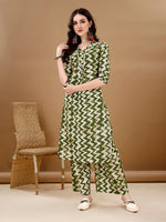 Thumbnail for Chevron Printed Kurta With Palazzo Pant & Dupatta, Green - Hiral Fashion - Distacart