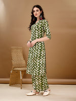 Thumbnail for Chevron Printed Kurta With Palazzo Pant & Dupatta, Green - Hiral Fashion - Distacart