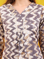 Thumbnail for Chevron Printed Kurta With Palazzo Pant & Dupatta, Grey - Hiral Fashion - Distacart