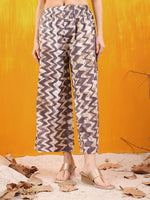 Thumbnail for Chevron Printed Kurta With Palazzo Pant & Dupatta, Grey - Hiral Fashion - Distacart
