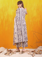 Thumbnail for Chevron Printed Kurta With Palazzo Pant & Dupatta, Grey - Hiral Fashion - Distacart