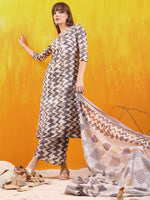 Thumbnail for Chevron Printed Kurta With Palazzo Pant & Dupatta, Grey - Hiral Fashion - Distacart