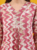 Thumbnail for Chevron Printed Kurta With Palazzo Pant & Dupatta, Pink - Hiral Fashion - Distacart