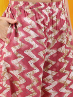 Thumbnail for Chevron Printed Kurta With Palazzo Pant & Dupatta, Pink - Hiral Fashion - Distacart