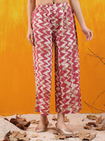 Thumbnail for Chevron Printed Kurta With Palazzo Pant & Dupatta, Pink - Hiral Fashion - Distacart