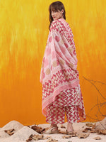 Thumbnail for Chevron Printed Kurta With Palazzo Pant & Dupatta, Pink - Hiral Fashion - Distacart