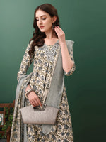 Thumbnail for Floral Printed Kurta With Pant & Dupatta, Navy Blue - Hiral Fashion - Distacart