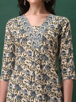 Thumbnail for Floral Printed Kurta With Pant & Dupatta, Navy Blue - Hiral Fashion - Distacart