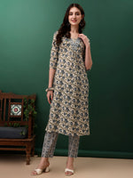 Thumbnail for Floral Printed Kurta With Pant & Dupatta, Navy Blue - Hiral Fashion - Distacart