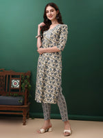 Thumbnail for Floral Printed Kurta With Pant & Dupatta, Navy Blue - Hiral Fashion - Distacart